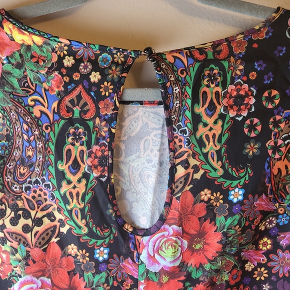 New York & Company Vintage Inspired Mixed Print Bell Sleeve Mini Dress - Picture 7 of 7